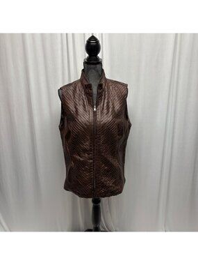 Erin London Vest Womens Size Large Brown Textured Sleeveless Zip Up Jacket
